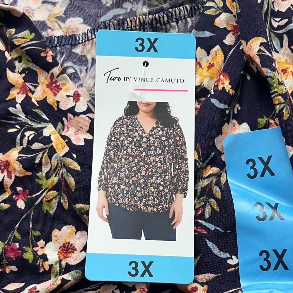 Vince Camuto Women's Floral Blouse - Navy and Pink